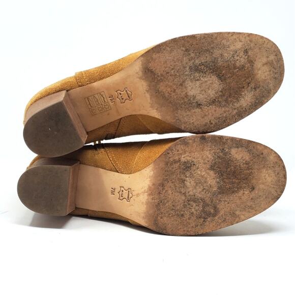 Tory Burch Sabe Heeled Ankle Booties Suede Leather Tan Gold Logo Size US 7 - Picture 8 of 9